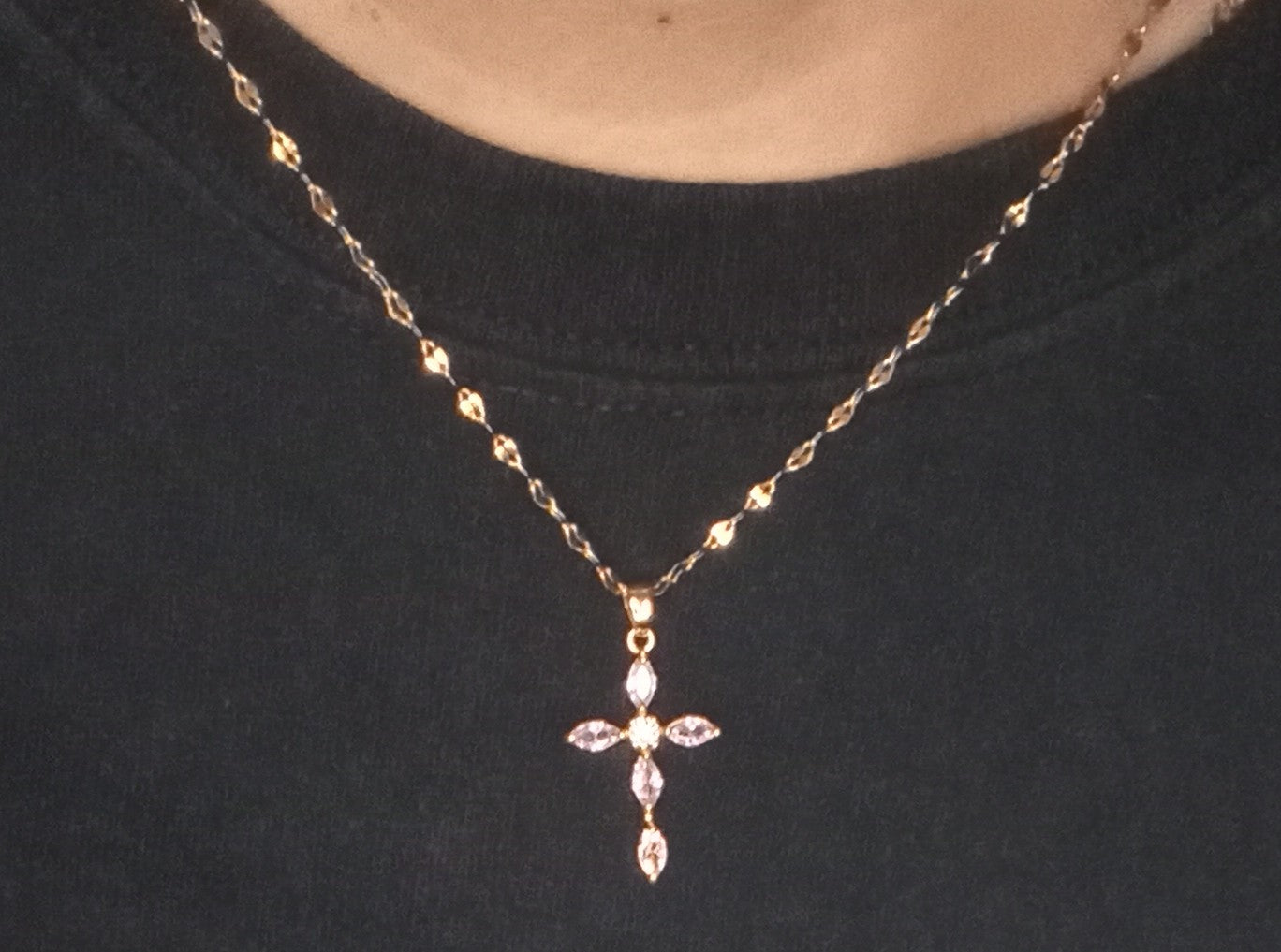 Zircon Stones Gold Cross Pendant Necklace Purple