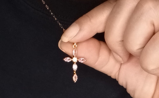 Zircon Stones Gold Cross Pendant Necklace Purple