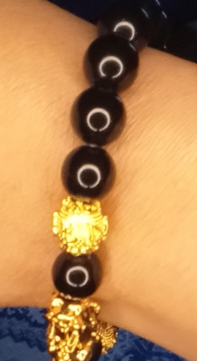 Obsidian Crystal Stone Bracelet with Gold